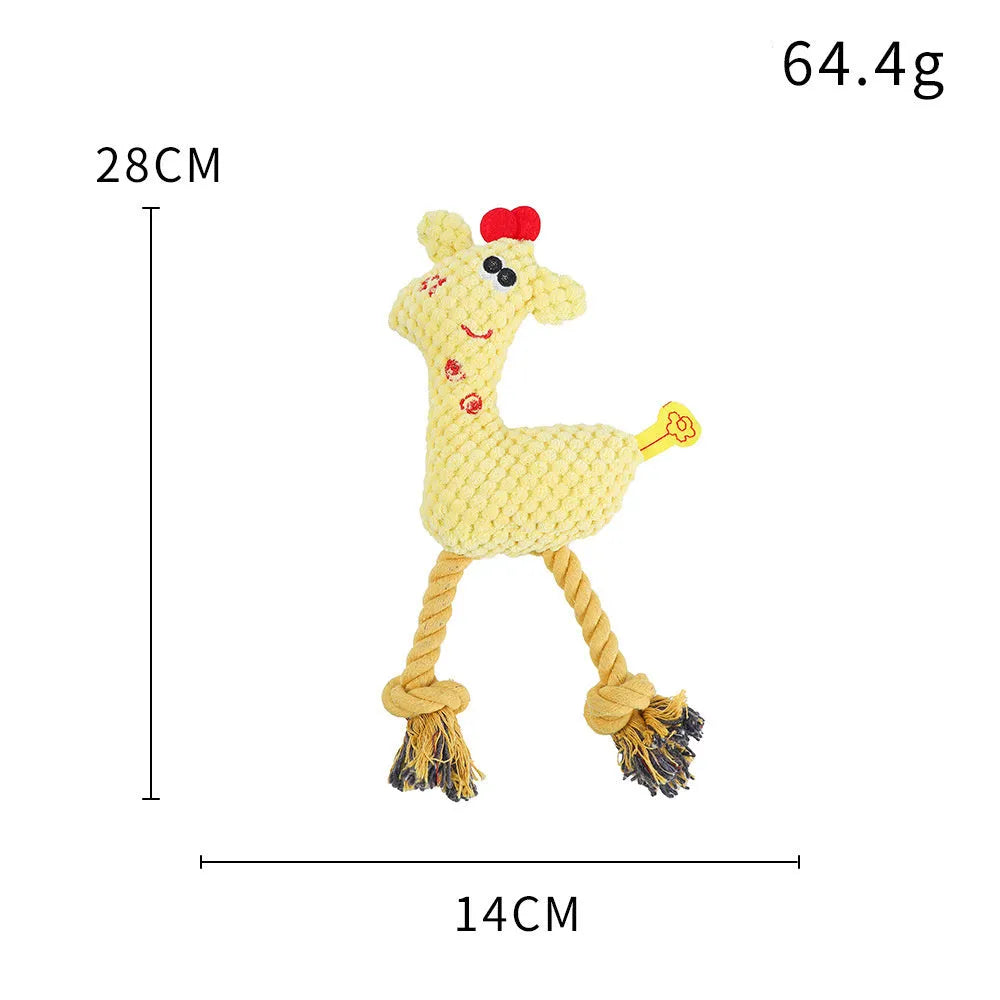 Blue deer-shaped plush dog toy with corn grain texture lying on a neutral background.