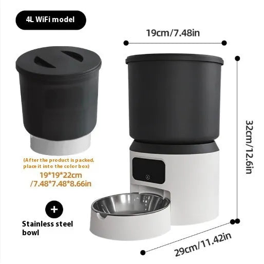4L smart pet feeder with digital display, food hopper, and stainless steel bowl