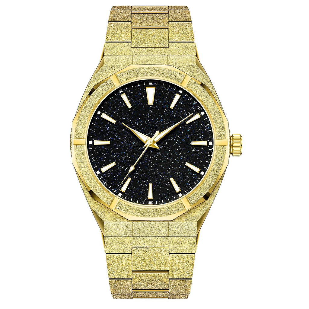 Business men's stainless steel watch with frosted case and luminous markers in silver, gold or black