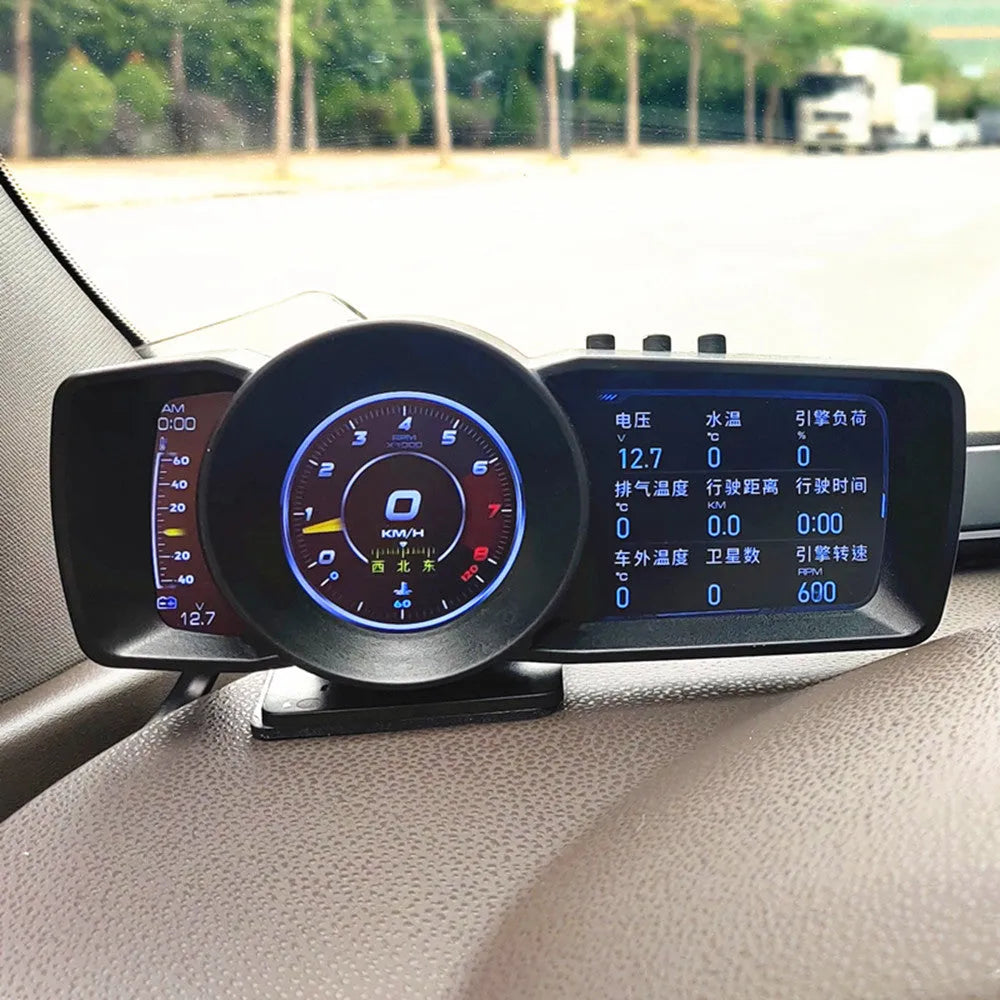 OBDII A600 vehicle driving monitor computer with HD screen on a car dashboard