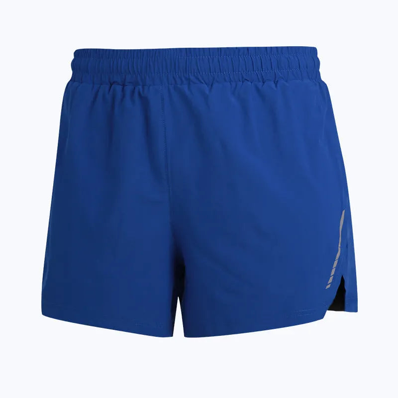 Man wearing grey quick-dry polyester running shorts suitable for marathon training.