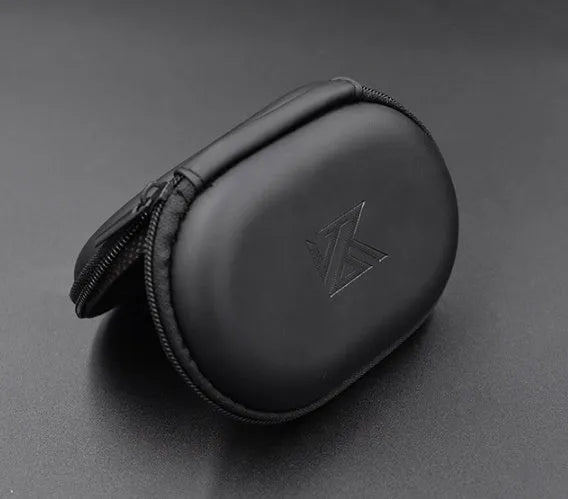 Black oval leather earphone storage bag with compartments for EDX PRO and ZEX PRO models