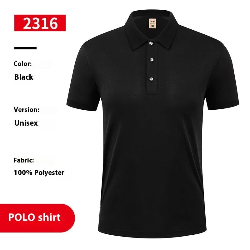Men's short sleeve ice silk polo shirt with an advertising logo print on the chest.