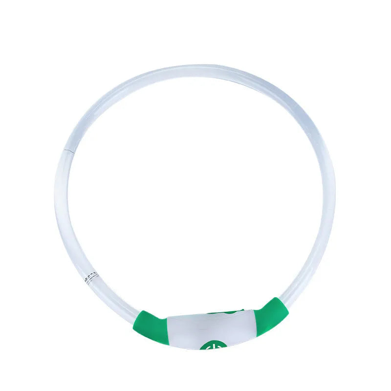 USB rechargeable LED dog collar glowing in dark with adjustable 70cm length