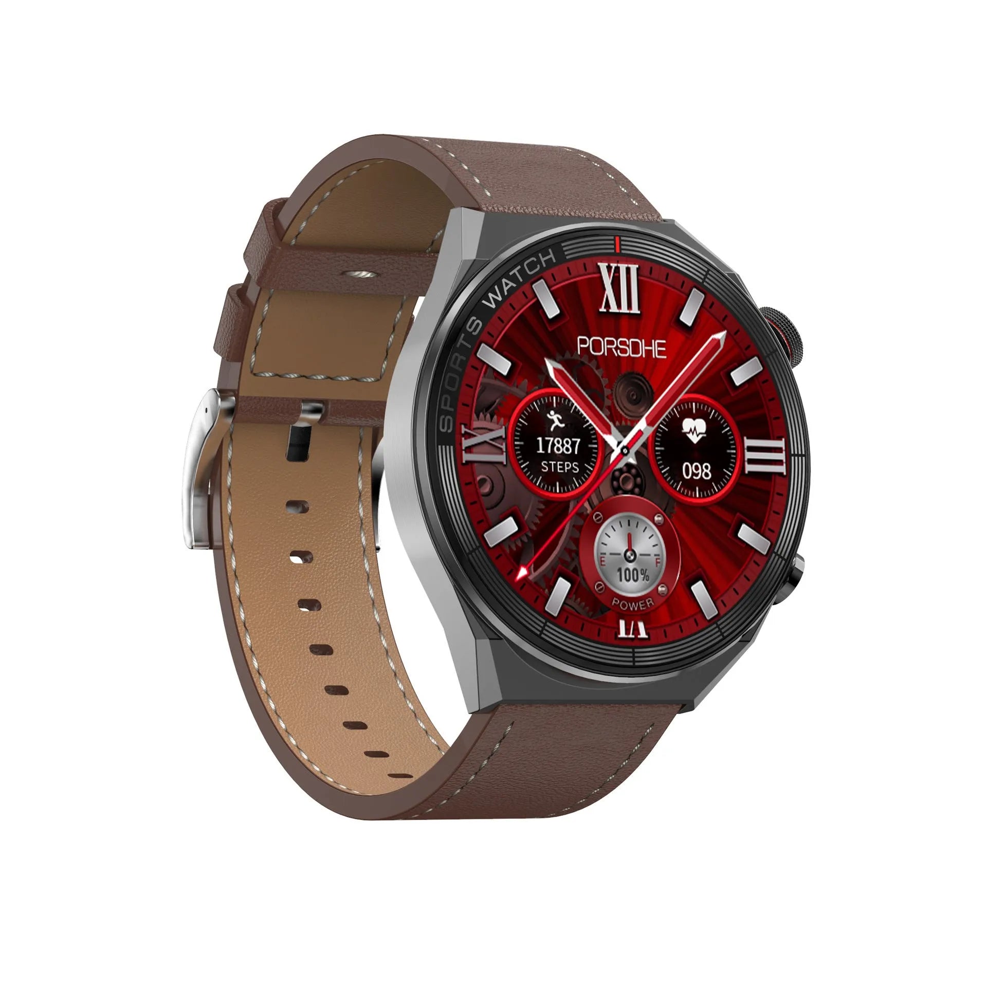 Large screen Bluetooth smart watch with call functionality showing black colour option with leather strap