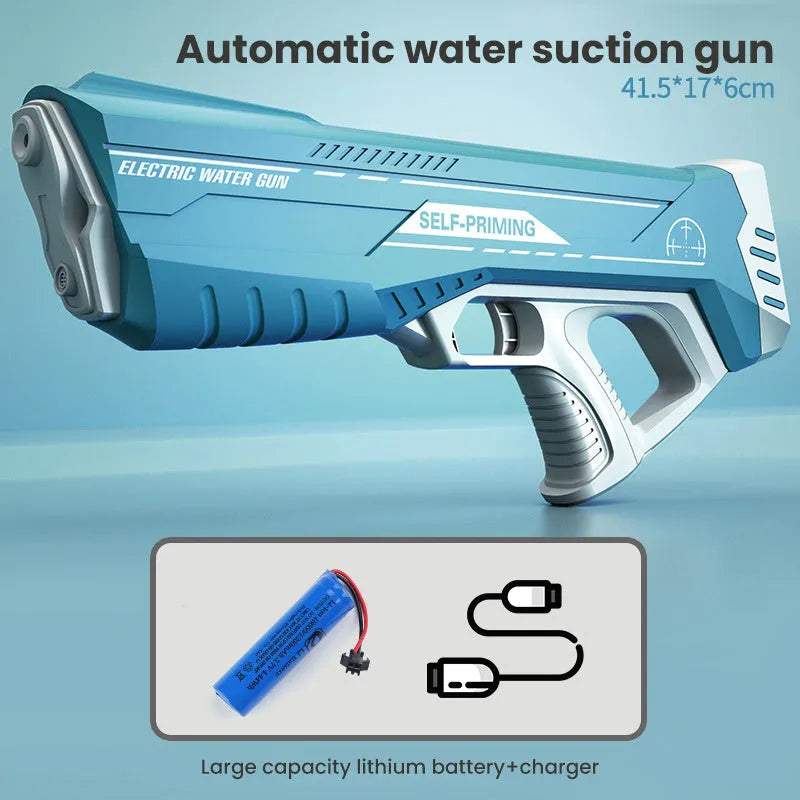 Blue electric water gun with USB charging cable and 55cm length for outdoor water fights