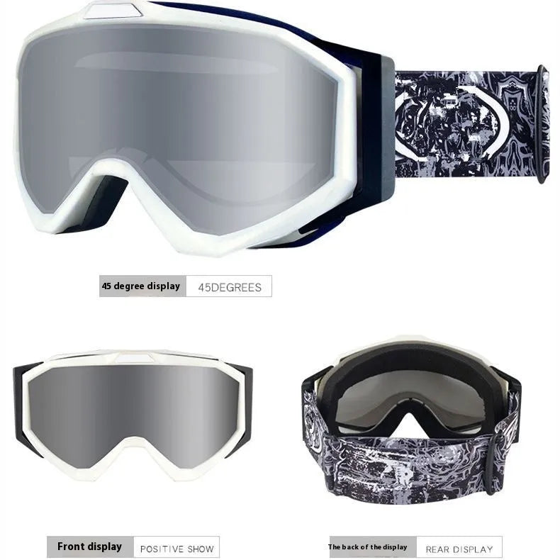 Motorcycle goggles with double-layer anti-fog lenses in black frame with grey lens option
