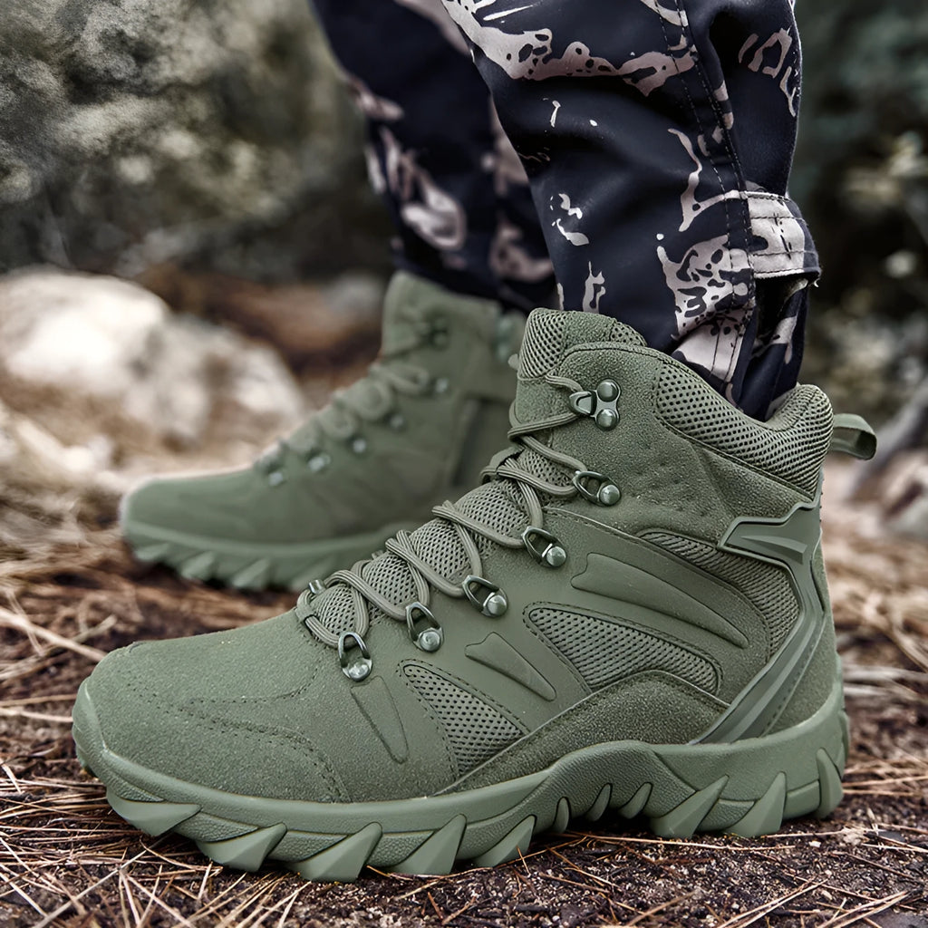 Men's training combat boots outdoor hiking shoes in 702 army green colour, PU fabric construction