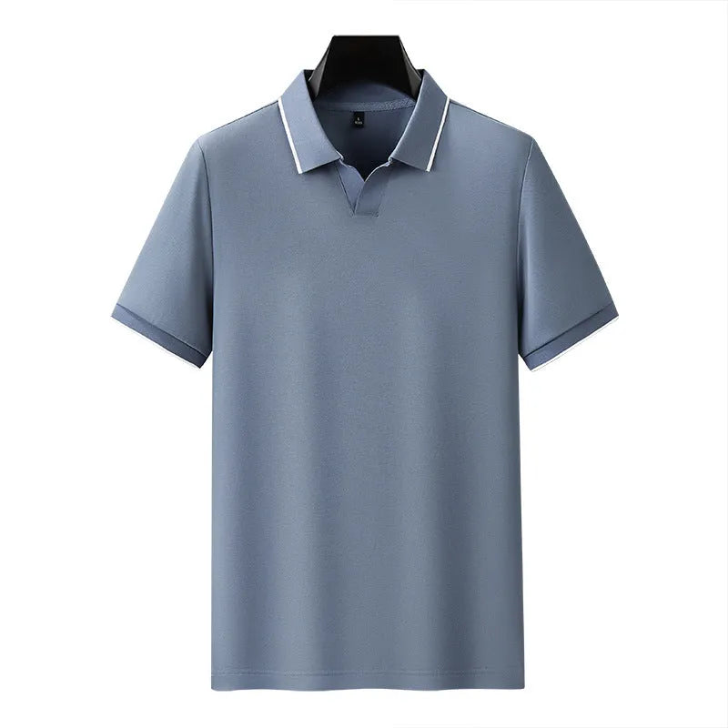 Men's solid colour short sleeve polo shirt in a cotton blend, shown in apricot colour.