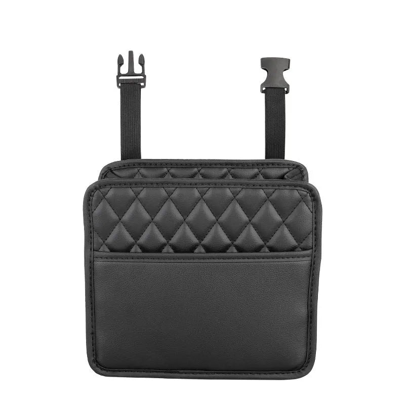 Leather car interior hanging storage bag and trash can in black, pink, green, or white colour