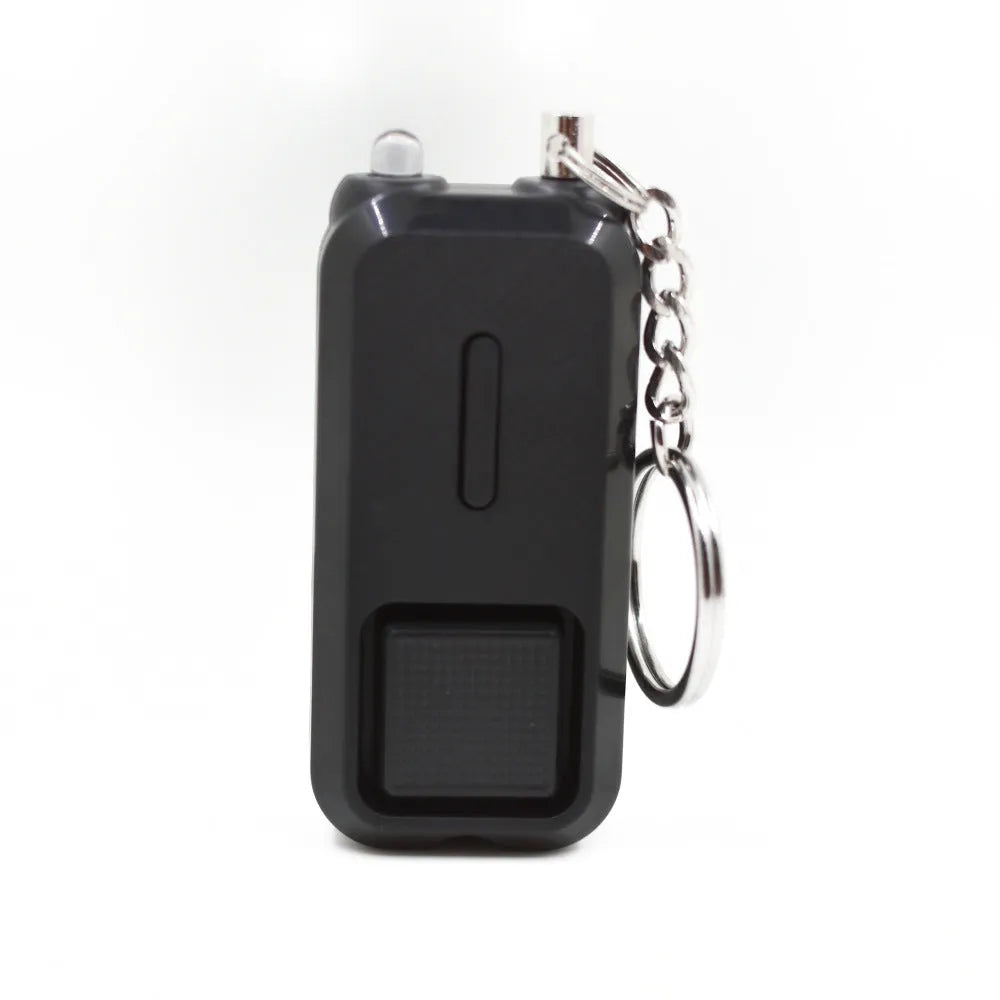 ZQ-202 personal safety alarm in pink, black, white, yellow, and green colours next to LR44 batteries.