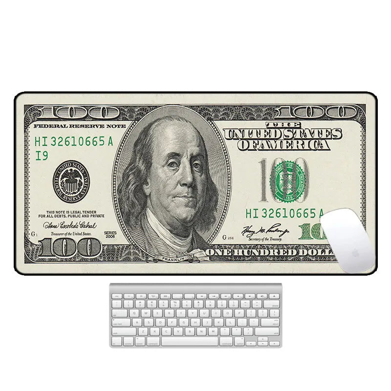 Large computer desk pad mouse mat with patterned surface and natural rubber non-slip base