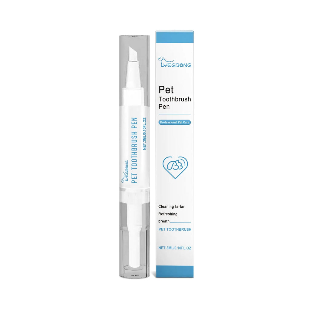Pet teeth cleaning brush with integrated 3ml toothpaste reservoir showing soft bristles