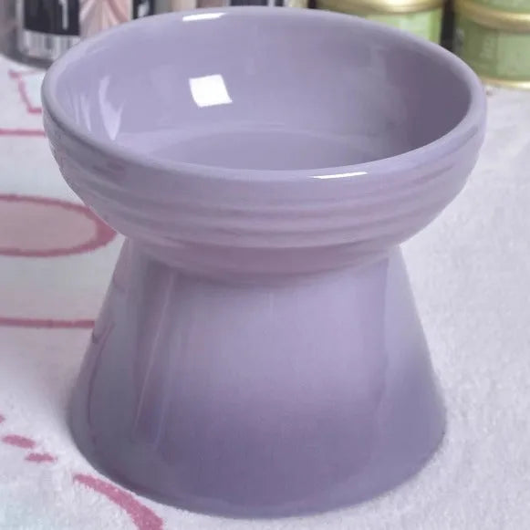 Black ceramic pet bowl with high foot and neck design for anti-tumble feeding