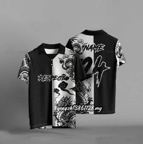 Black loose fit T-shirt with 3D digital printing design and short sleeves