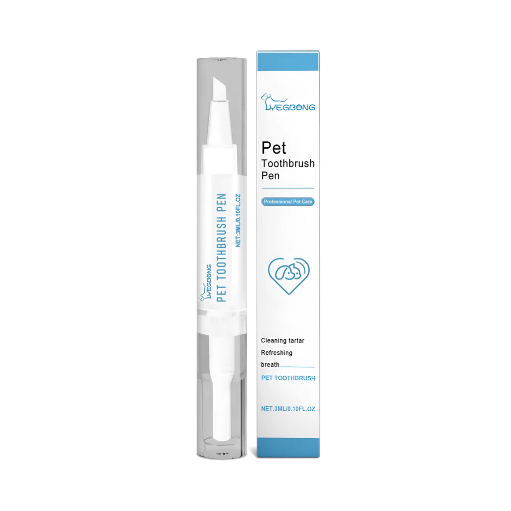 Pet teeth cleaning brush with integrated 3ml toothpaste reservoir showing soft bristles