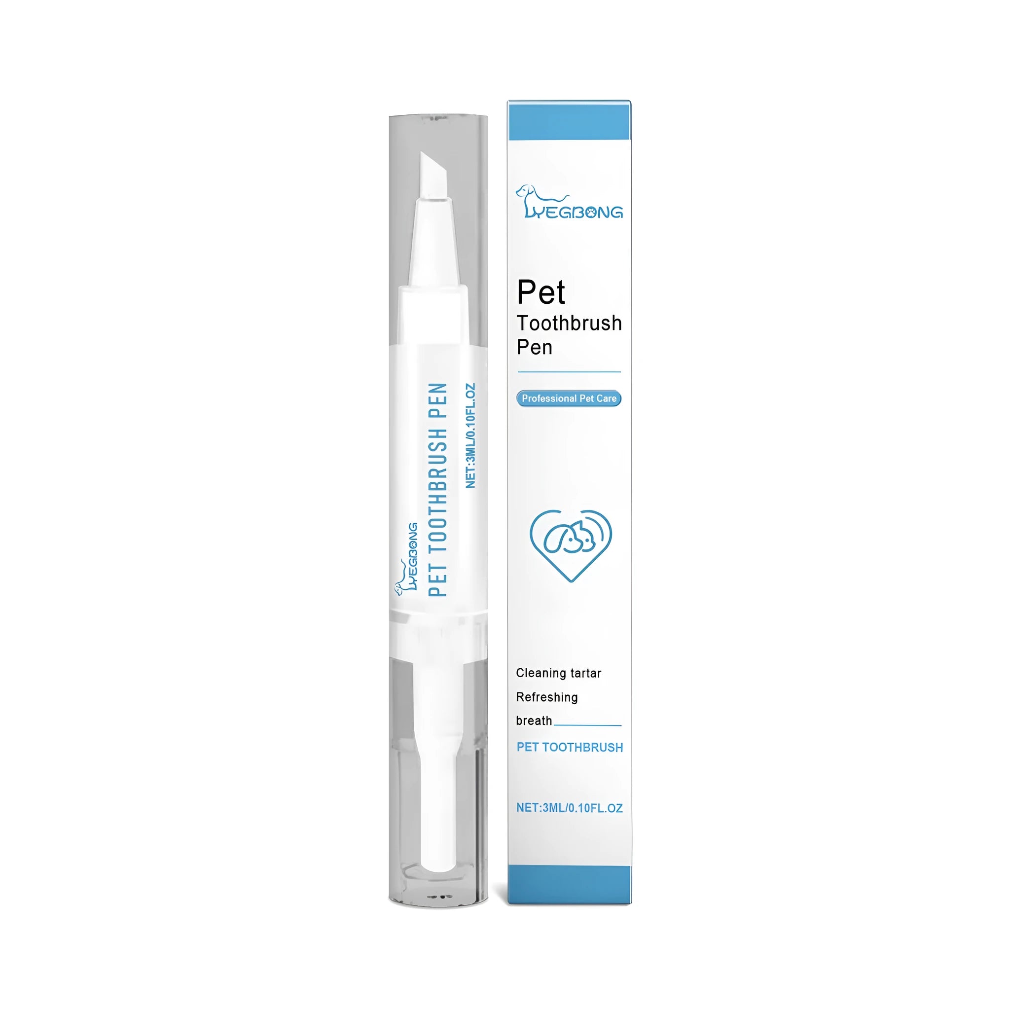 Pet teeth cleaning brush with integrated 3ml toothpaste reservoir showing soft bristles