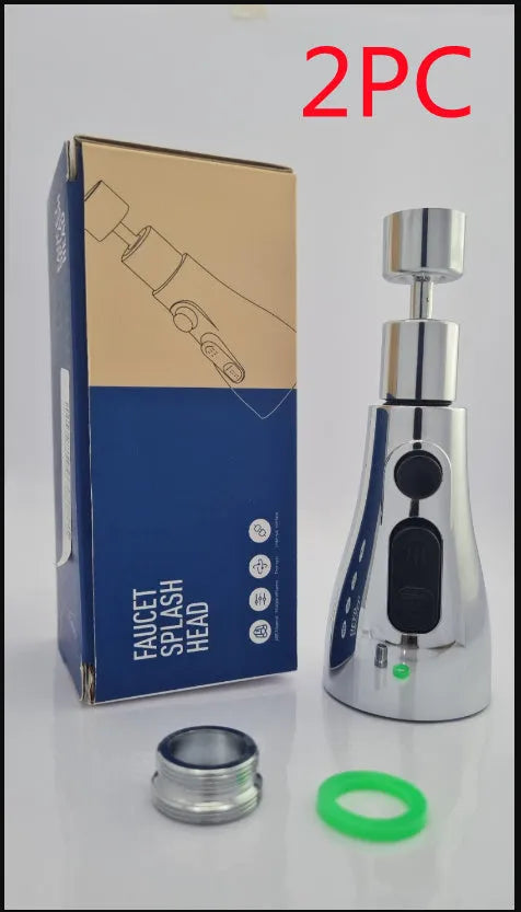 Silver universal pressurised kitchen faucet sprayer with rotating head and three-mode selector