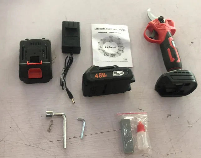 Wireless electric pruning knife with lithium battery and plastic storage box for garden branch cutting