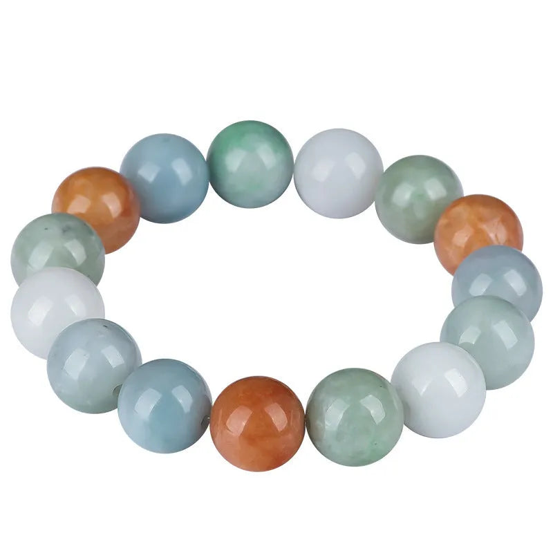 Women's natural Myanmar jade three-colour bracelet with round 13mm beads and certificate