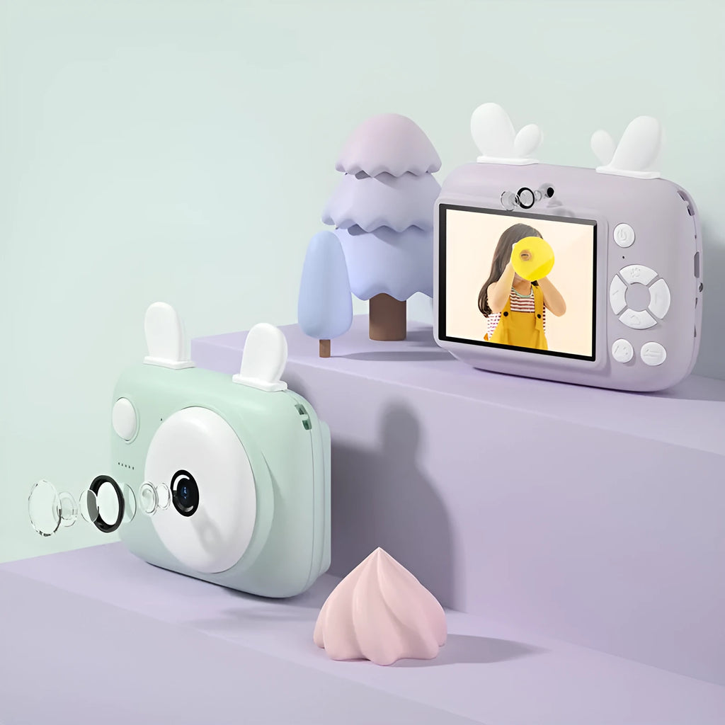A2 Kids Macaron Mini SLR digital camera in colour, showing front and rear 40MP cameras and 2.4-inch screen.