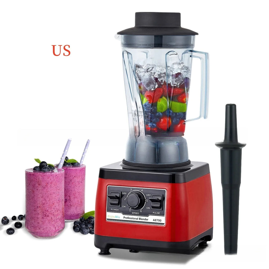 Red industrial-style commercial blender model A8700 with 2-litre jug and 2200W motor.