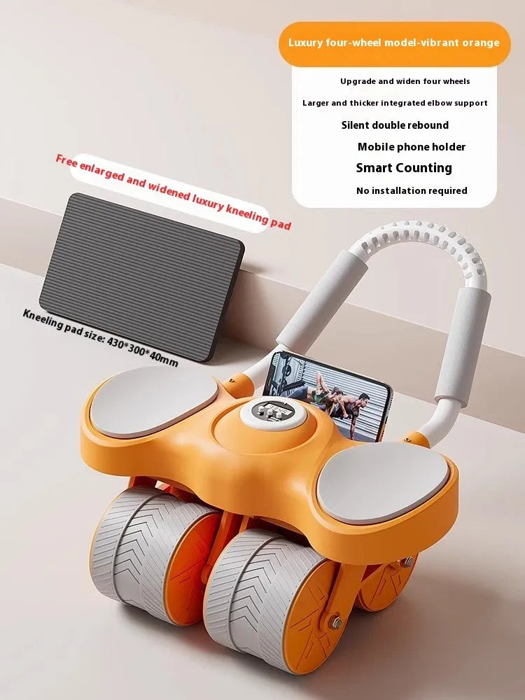Abdominal wheel with elbow support and automatic rebound mechanism in blue colour