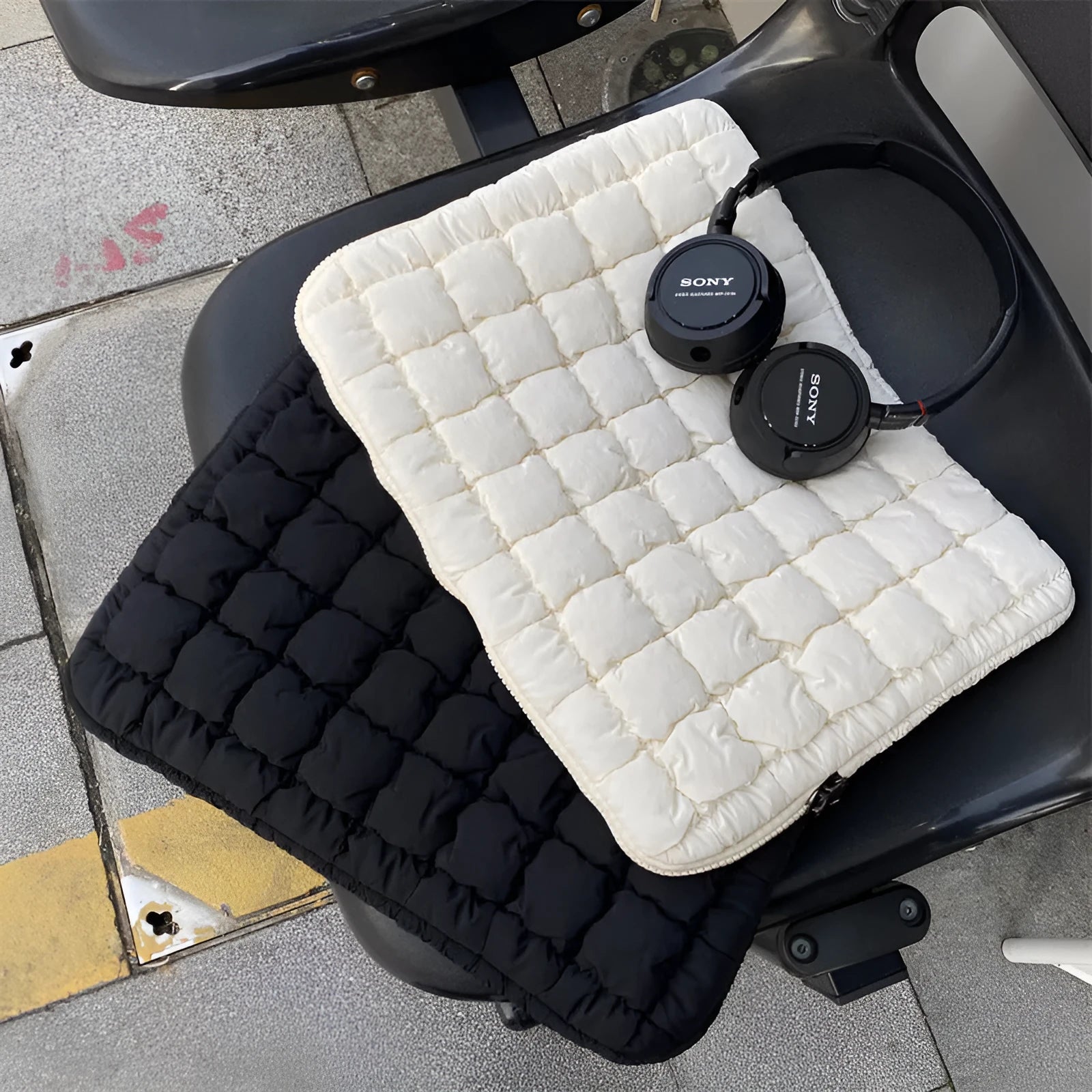 Large capacity cloud cotton laptop bag in black with multiple organisation sections