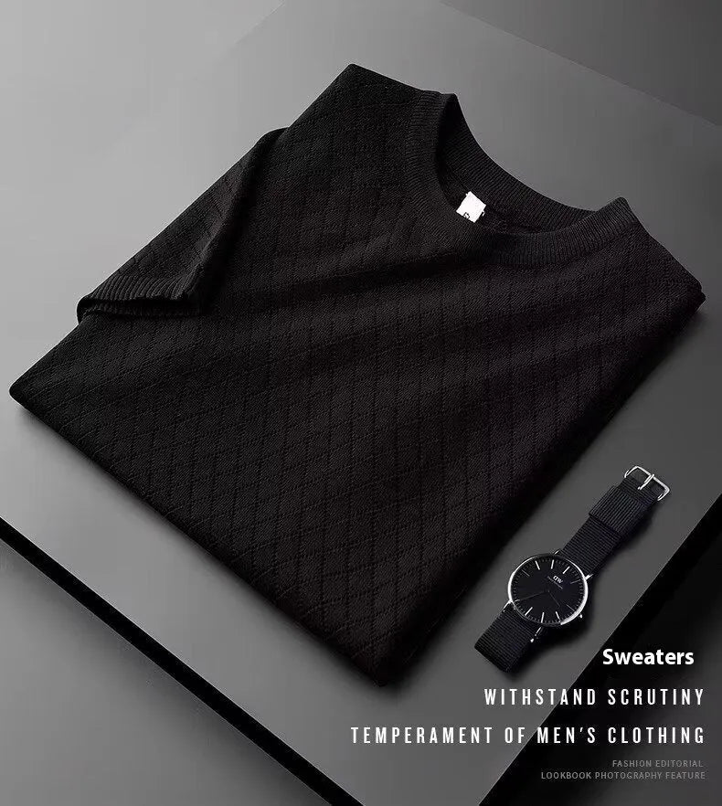 Men's ice silk V-neck T-shirt in black Korean style with cut-out detail and short sleeves