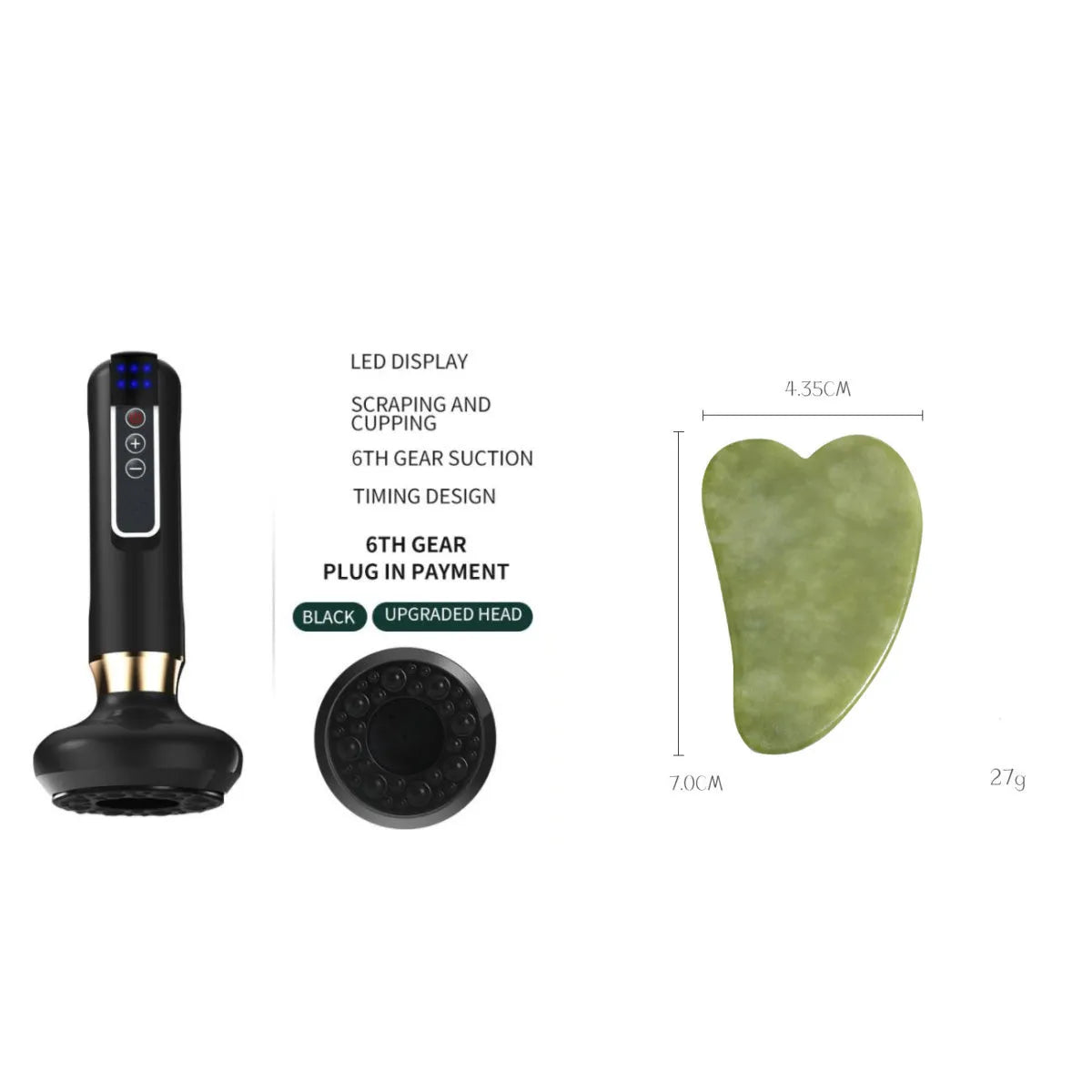 Green electric vacuum cupping massager device with suction cups and USB charger.