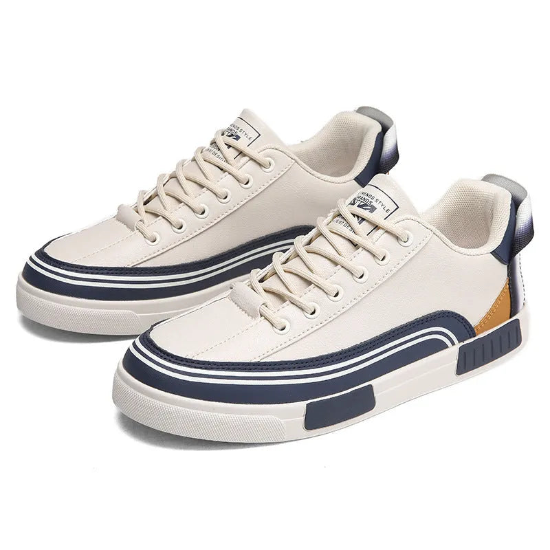 Men's beige and white green canvas casual shoes with breathable mesh panels and round toe flat heel design