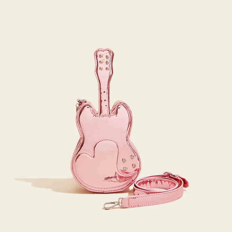 Guitar-shaped creative arts crossbody shoulder bag in PU leather