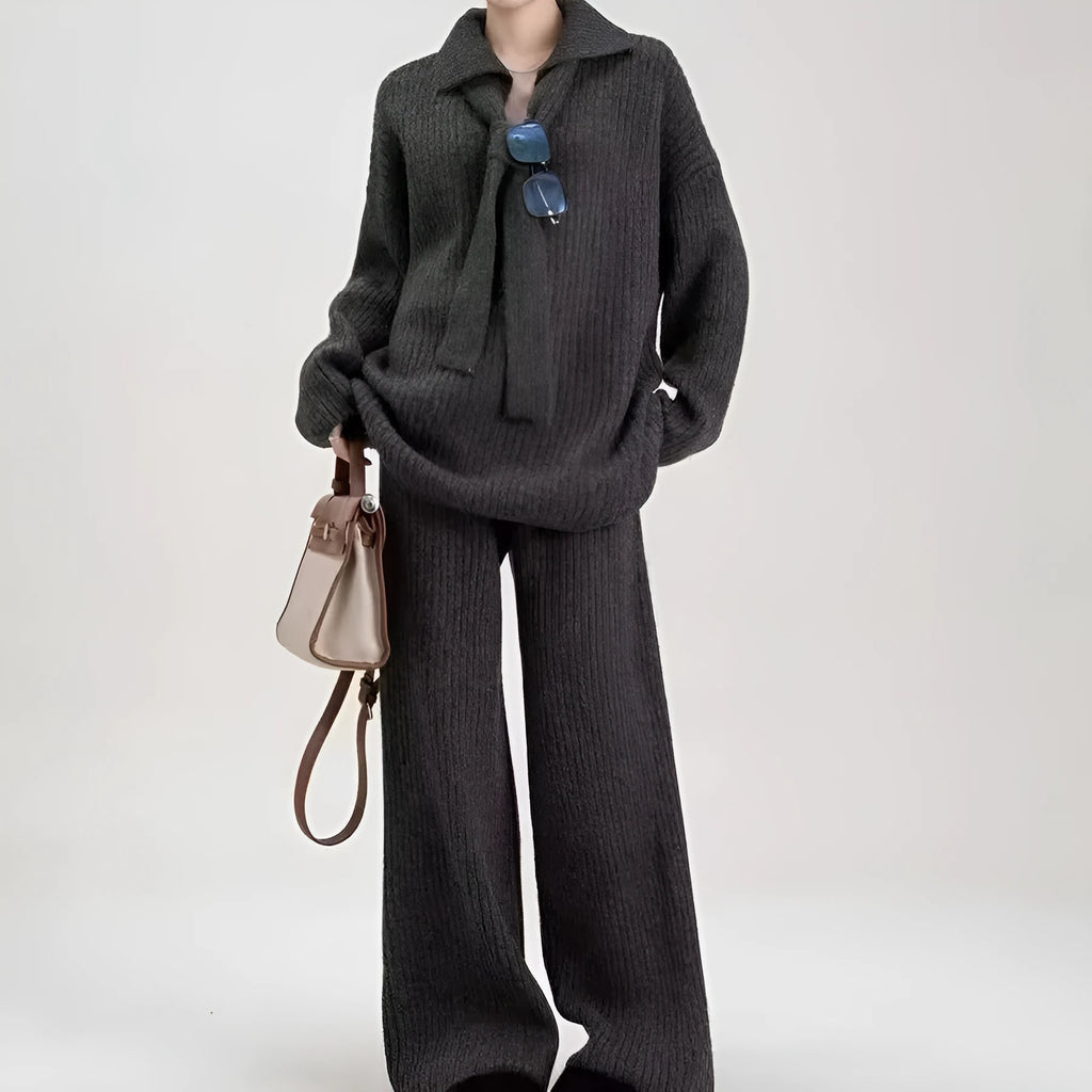 Sweater suit two-piece set with knitting top and trousers in imitation cashmere fabric