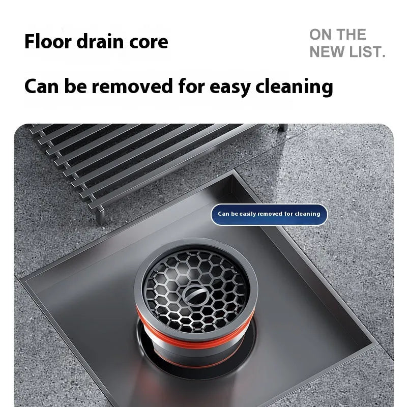 304 stainless steel courtyard deodorant floor drain with 15x15 cm gun grey square grating