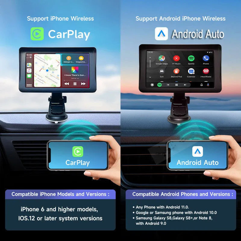 7 inch portable car smart screen with wireless CarPlay on retractable bracket for universal vehicle installation