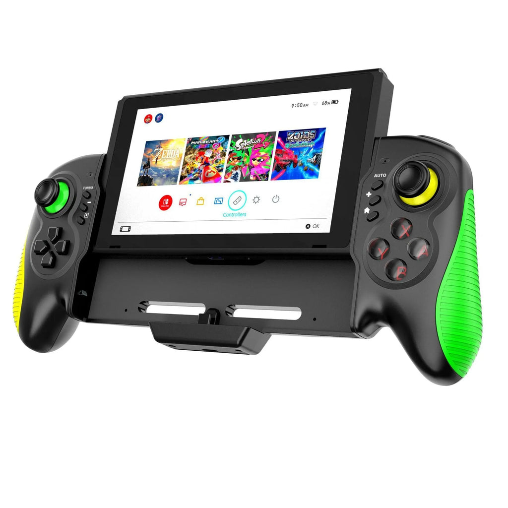 Yellow-green ABS plastic game controller with in-line grip design for Switch and PC