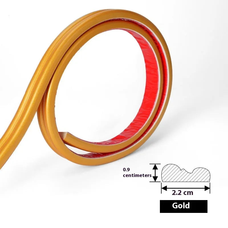 Flexible PVC wall shaping frame with self-adhesive backing shown in four colour options
