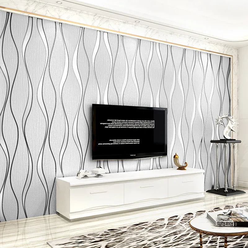 Curved stripe 3D background wallpaper textured surface in deerskin velvet non-woven fabric