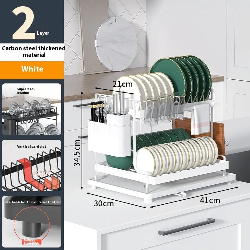 Double layer kitchen storage rack with removable draining in black colour