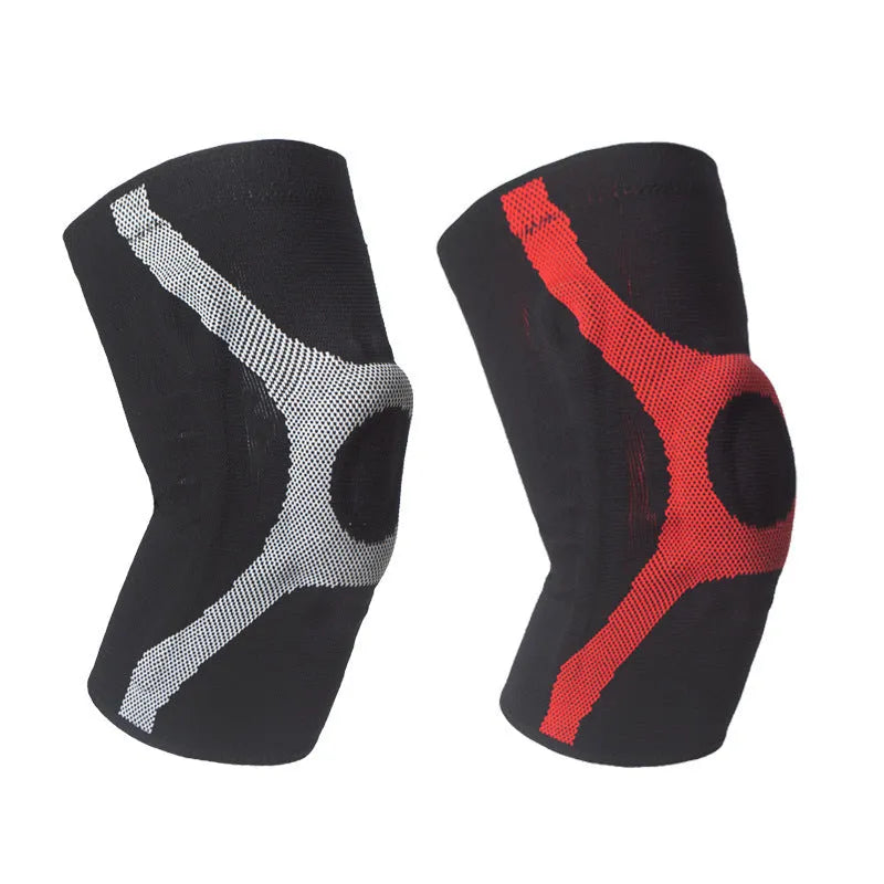 Red and grey silicone sports kneecaps for running and climbing protection