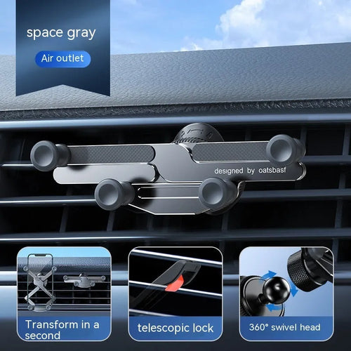 Invisible alloy car phone holder bracket in black mounted on vehicle air vent