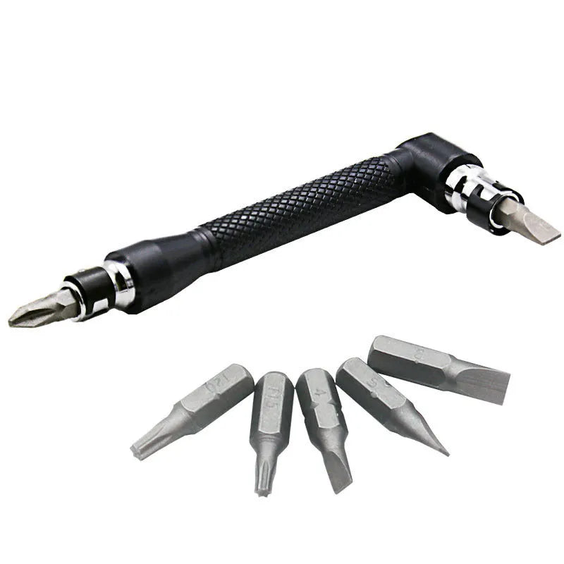 L-shaped double-headed socket wrench set with 10 screwdriver bits and compatible wrench