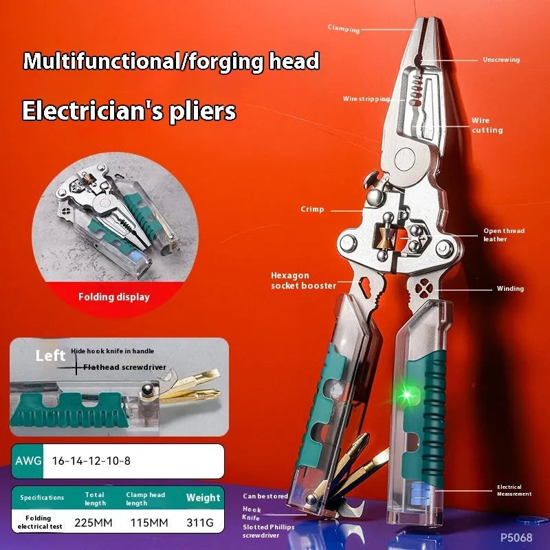Electricians' wire stripper pointed pliers with rust prevention cutting edges in 225mm length