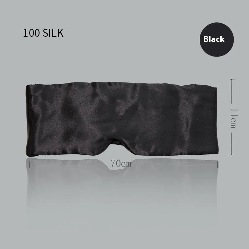 Mulberry silk sleep eye mask shown in multiple colours including black, champagne gold, and navy blue.