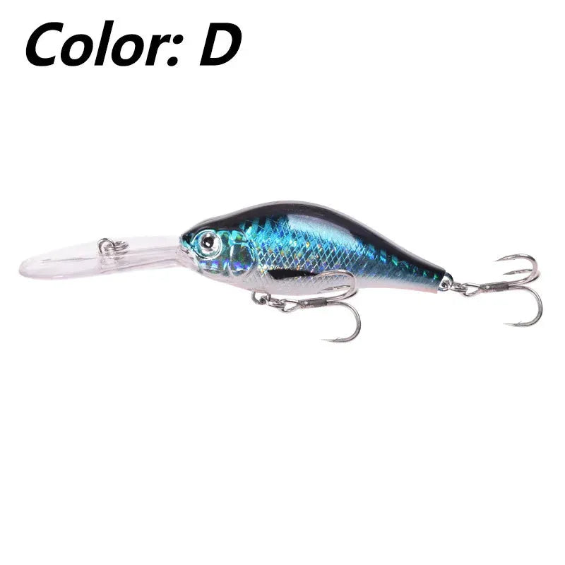Little Fat Man deep diving minnow fishing lure showing colour options, 10.5cm in length.
