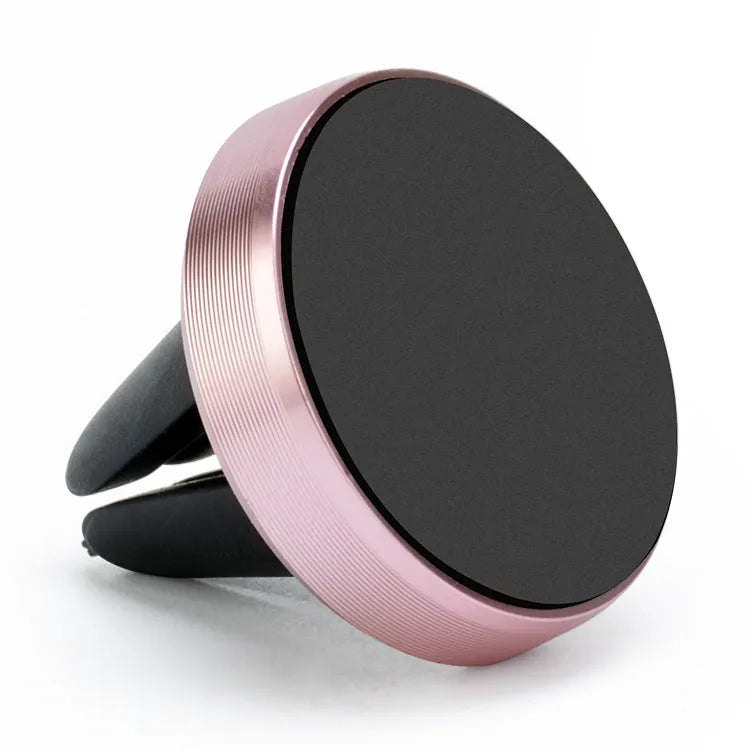 Magnetic car air vent mobile phone holder in rose gold, showing clip and magnet