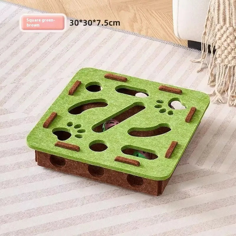 Rectangular felt cat scratching toy box with central hole in grey, green brown, or camel white colour