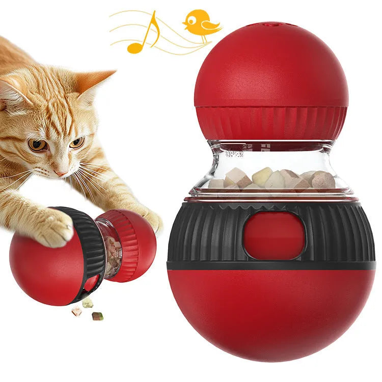 Plastic rotating cat toy with dropping ball mechanism in Super Ball colour