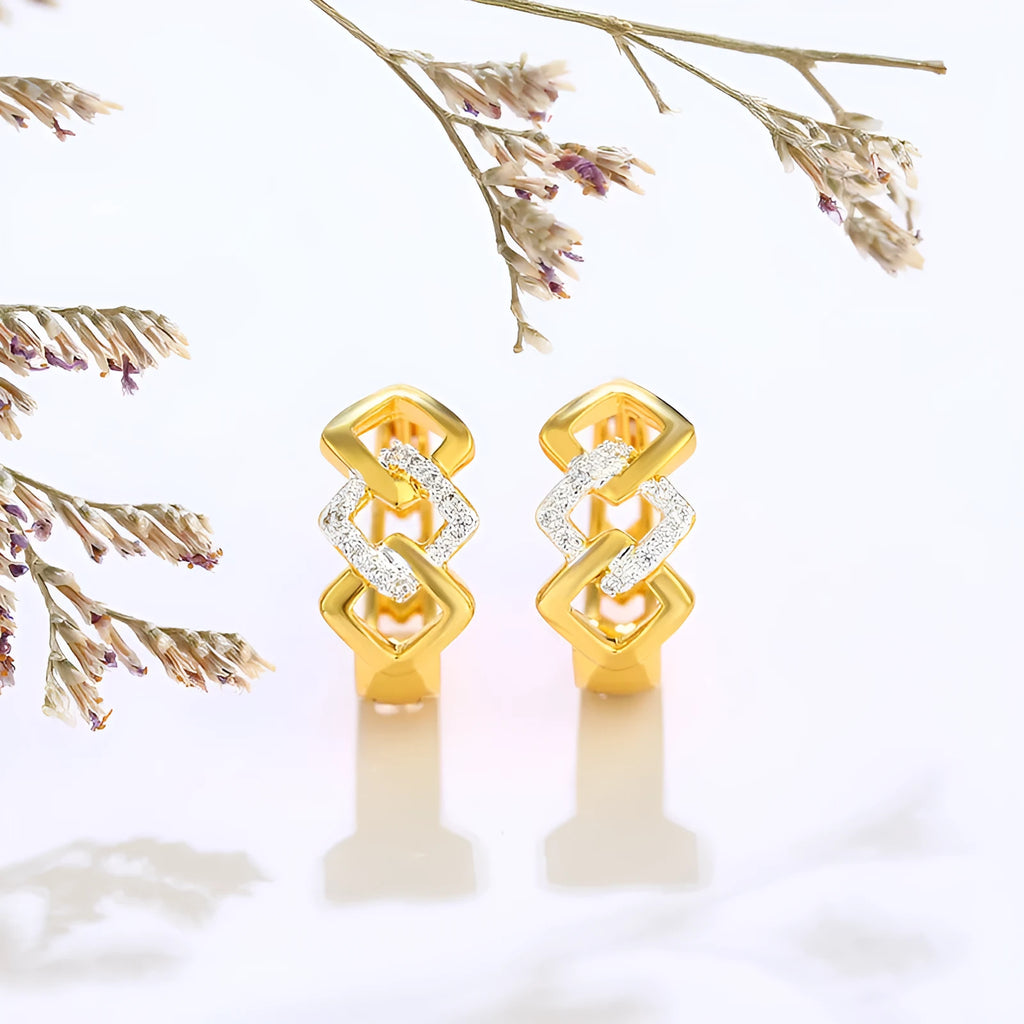 Gold geometric hollow-out alloy earrings with colour separation ear clips