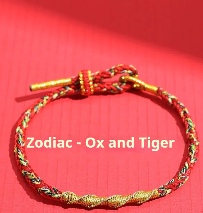Adjustable eight-strand woven hand strap in zodiac colour theme with traditional pattern